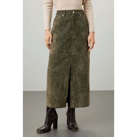 BLANKNYC Women's Hunter Green Leather Front Slit Midi Skirt Size 31 - Picture 3 of 10